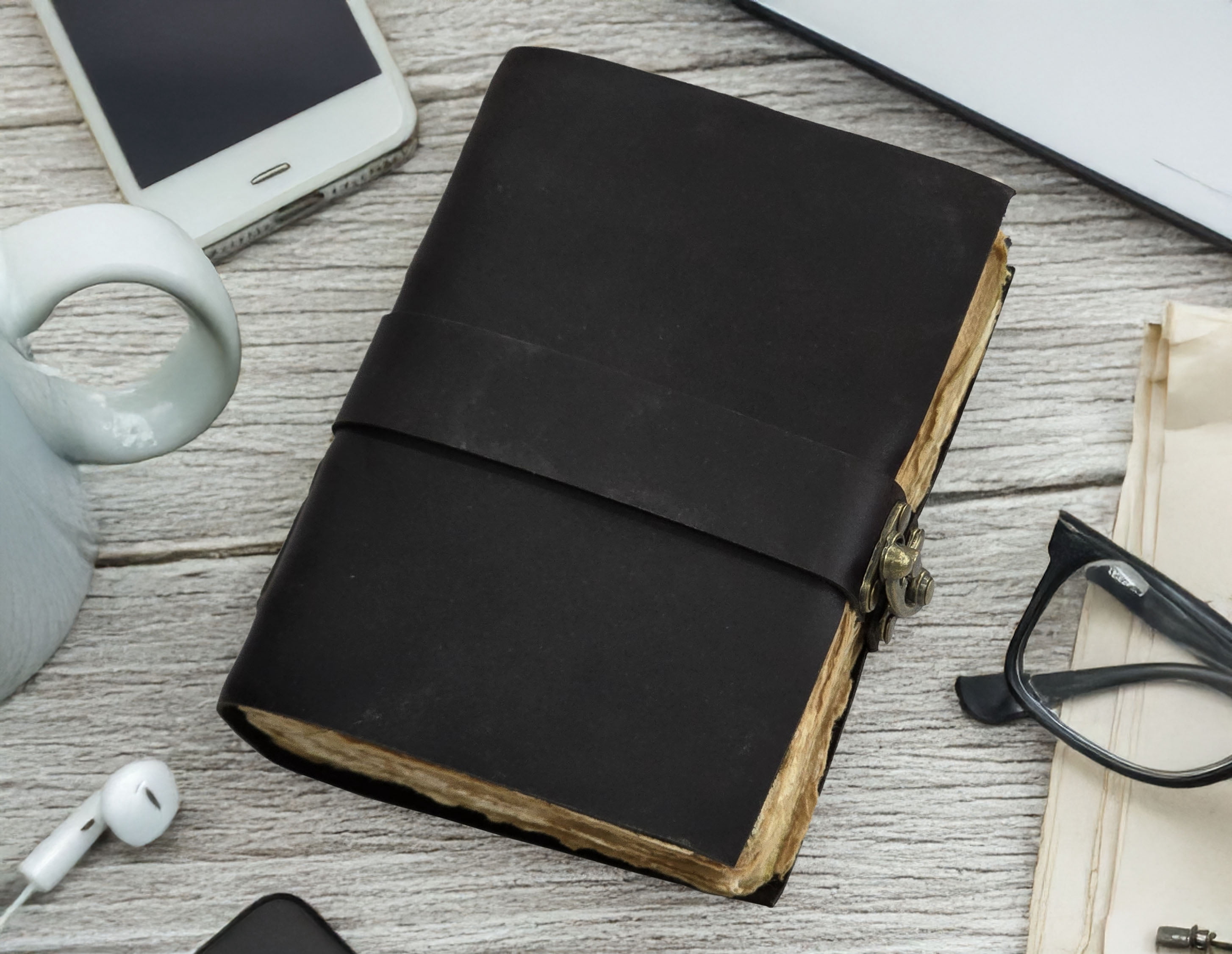 Leather Notebook, 200 Blank Deckle Edge Paper, Handmade Fancy Bound Journal For Women and Men
