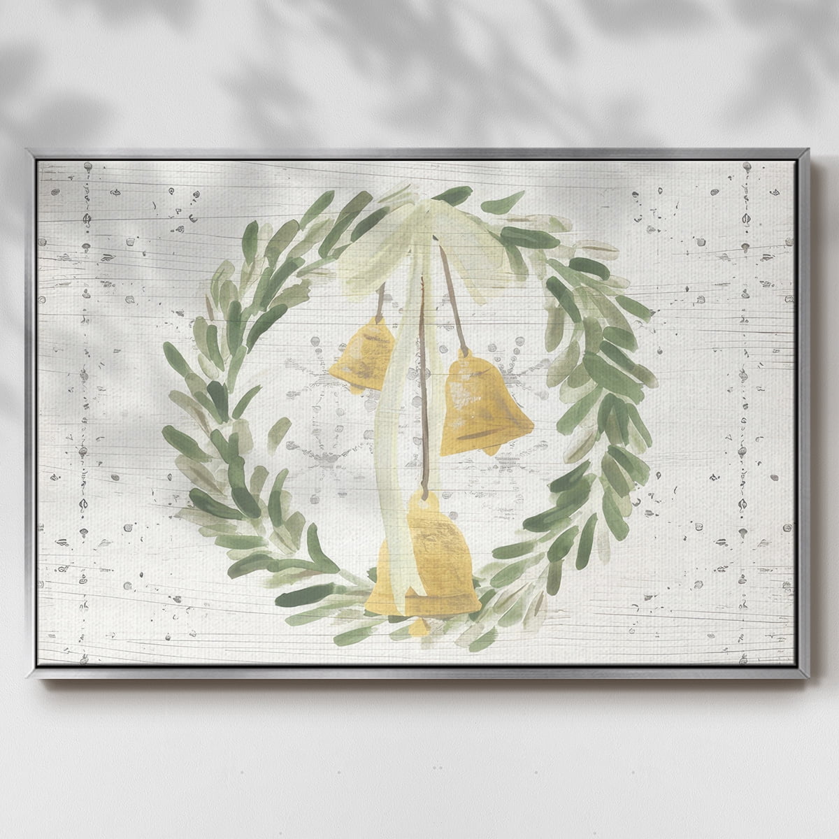 Weathered Aspen Wreath Collection A - Framed Gallery Wrapped Holiday Canvas - 25 x 37 - Silver Frame