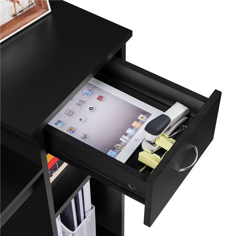 Alden Design Home Office Workstation Computer Desk with Drawer and Storage, Black