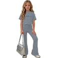 thumbnail image 7 of Amidoa Girls Summer 2 Piece Outfits Kids Print Short Sleeve and Casual Pants Clothing Sets Gray Size 5T, 7 of 7