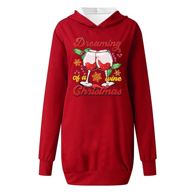 WEAIXIMIUNG Sweatshirts pour Femmes Décontracté Col Rond Poche Imprimé Verre de Noël Hoodie