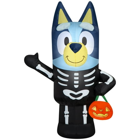 Gemmy Airblown Inflatable Bluey in Skeleton Costume Bluey, 3.5 ft Tall, Multicolored