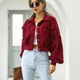 thumbnail image 2 of Defitshape Women's Crop Jacket Soft Long Sleeve Coat Fall Travel Fashion Spring Loose Corduroy Winter Outerwear Burgundy Small, 2 of 4