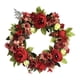 thumbnail image 5 of Corona de peonía de seda para puerta de entrada, con hojas rojas y verdes. Rojo 40cm, 5 of 9