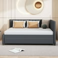 thumbnail image 2 of Linen Fabric Full Size Upholstered Bed Frame with Trundle Sofa Bed, Platform Bed Frame, Mid Century Bedframe, Wood Daybed, Wood Foundation(Gray, Full), 2 of 9