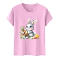 thumbnail image 2 of Easter Day Shirts Womens Short Sleeve Crewneck Tops Bunny Floral Eggs Printed Cute Graphic Tee Basic Tshirts (2XL, Pink), 2 of 6
