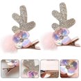 thumbnail image 4 of Pinzas para el pelo de asta de reno, pasadores para el pelo con lentejuelas y flores, pompón, pasadores para fiesta navideña, accesorios para el cabello (4 unidades, rosa), 4 of 5