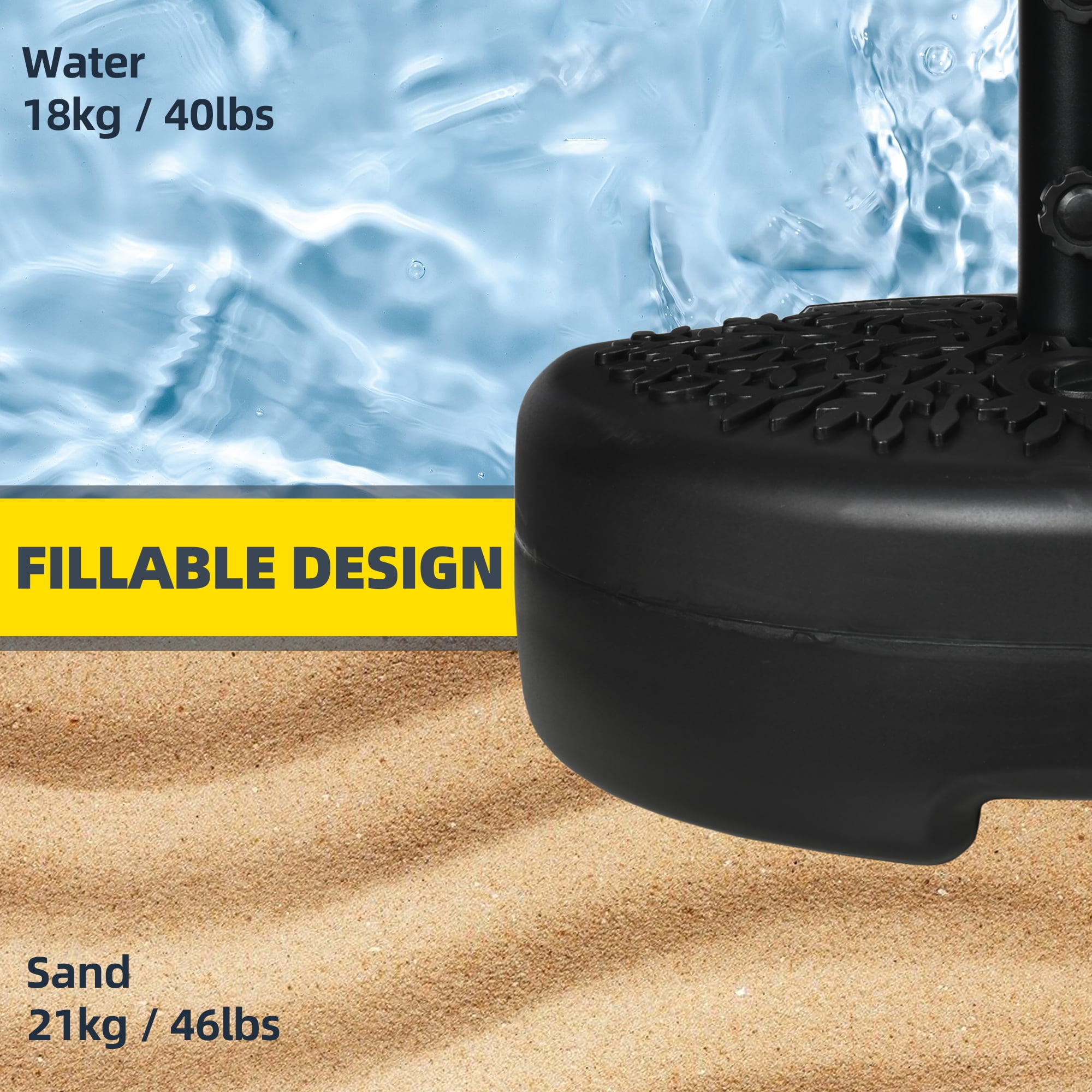 Outsunny Half Round Umbrella Base, Sand or Water Filled Half Patio Umbrella Stand Holder for Garden, 40lb Capacity Water or 46lb Capacity Sand, Black