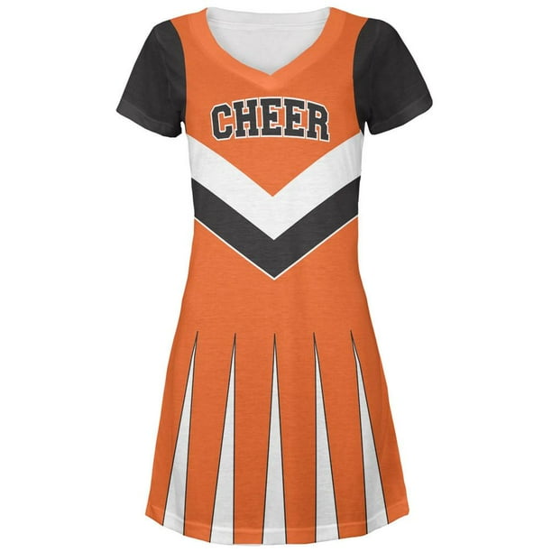 Old Glory Halloween Cheerleader Costume Orange & Black Juniors VNeck