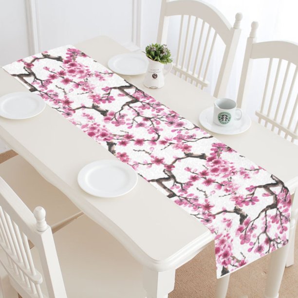 MYPOP Flower Japanese Sakura Table Runner Home Decor 14x72 Inch,Japan