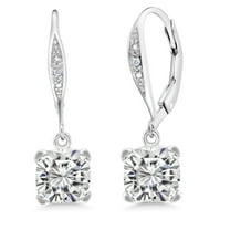 Gem Stone King 925 Sterling Silver White Moissanite and White Diamond Earrings for Women (3.41 Cttw, Gemstone Birthstone, Cushion 7MM)