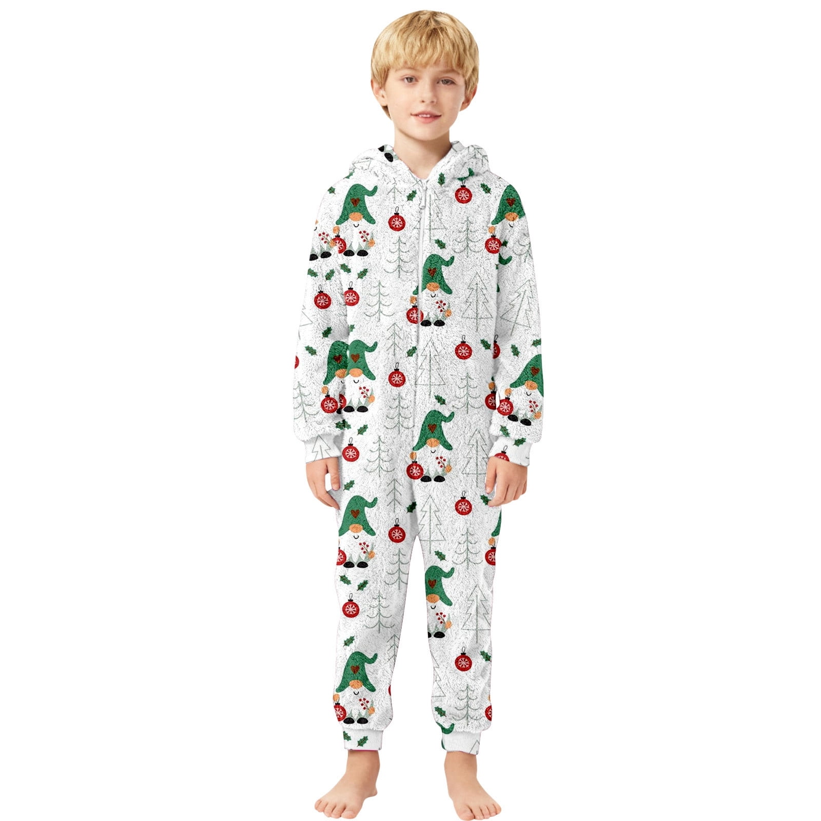 XDZJLR Flannel Christmas Onesie Pajamas For Kids Boys Girls Xmas Cozy Fleece Print Jumpsuit Hooded Romper Winter Holiday Outfit Soft Thermal Loungewear Toddler Kid Sleepwear Green 5-6 Years