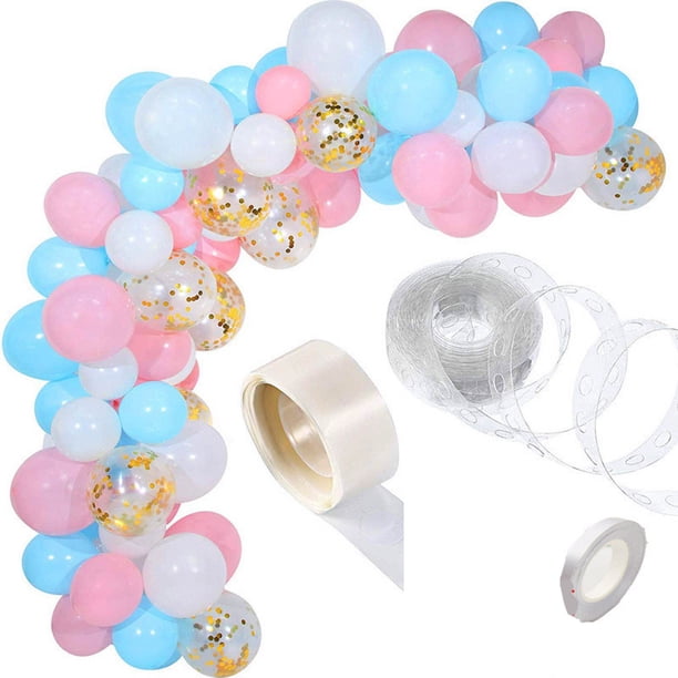 Balloon Arch Kit de cumpleaños, 103 unidades, látex azul, rosa y blanco