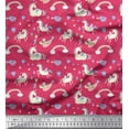 thumbnail image 1 of Soimoi Pink Cotton Voile Fabric Rainbow & Unicorn Animal Print Fabric by Yard 56 Inch Wide, 1 of 3
