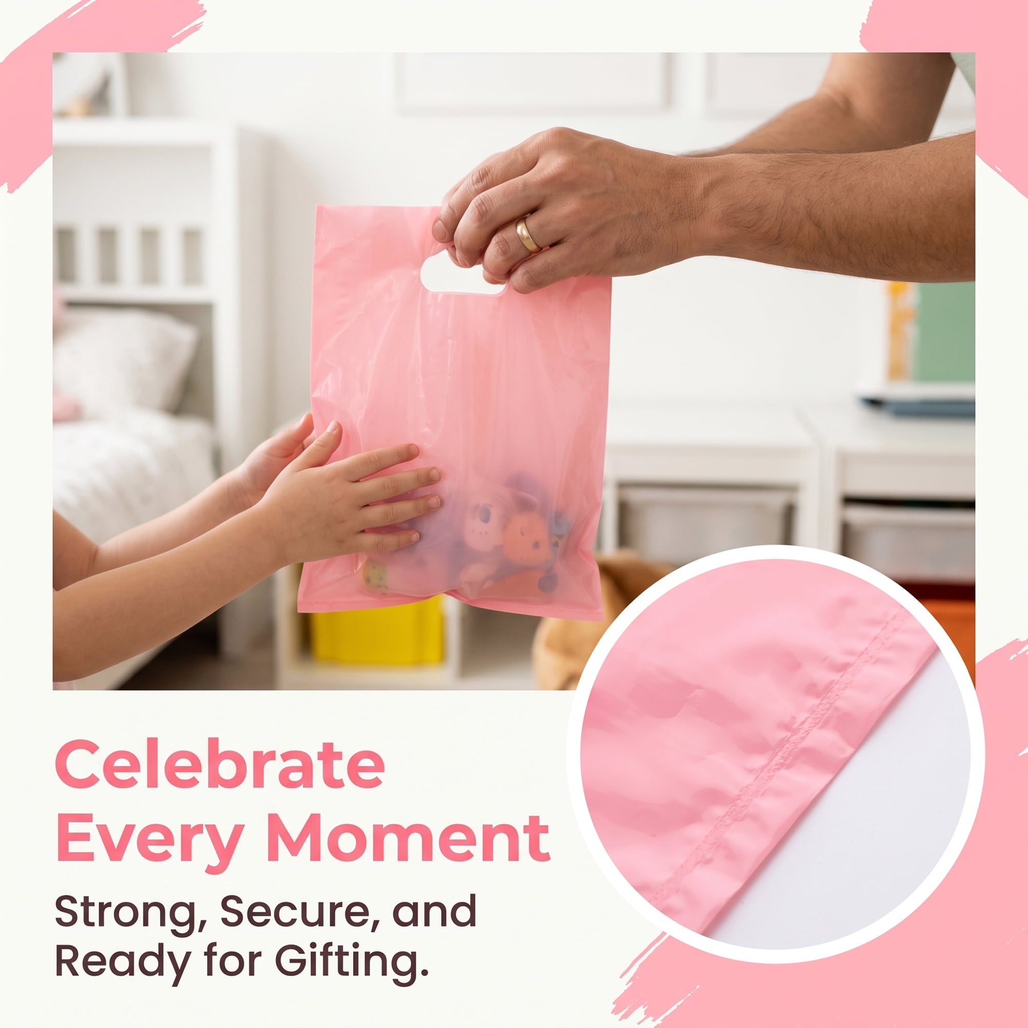 Unique Bargains 50Pcs Premium Waterproof Gift Bags Pink 9.8" x 13.8"