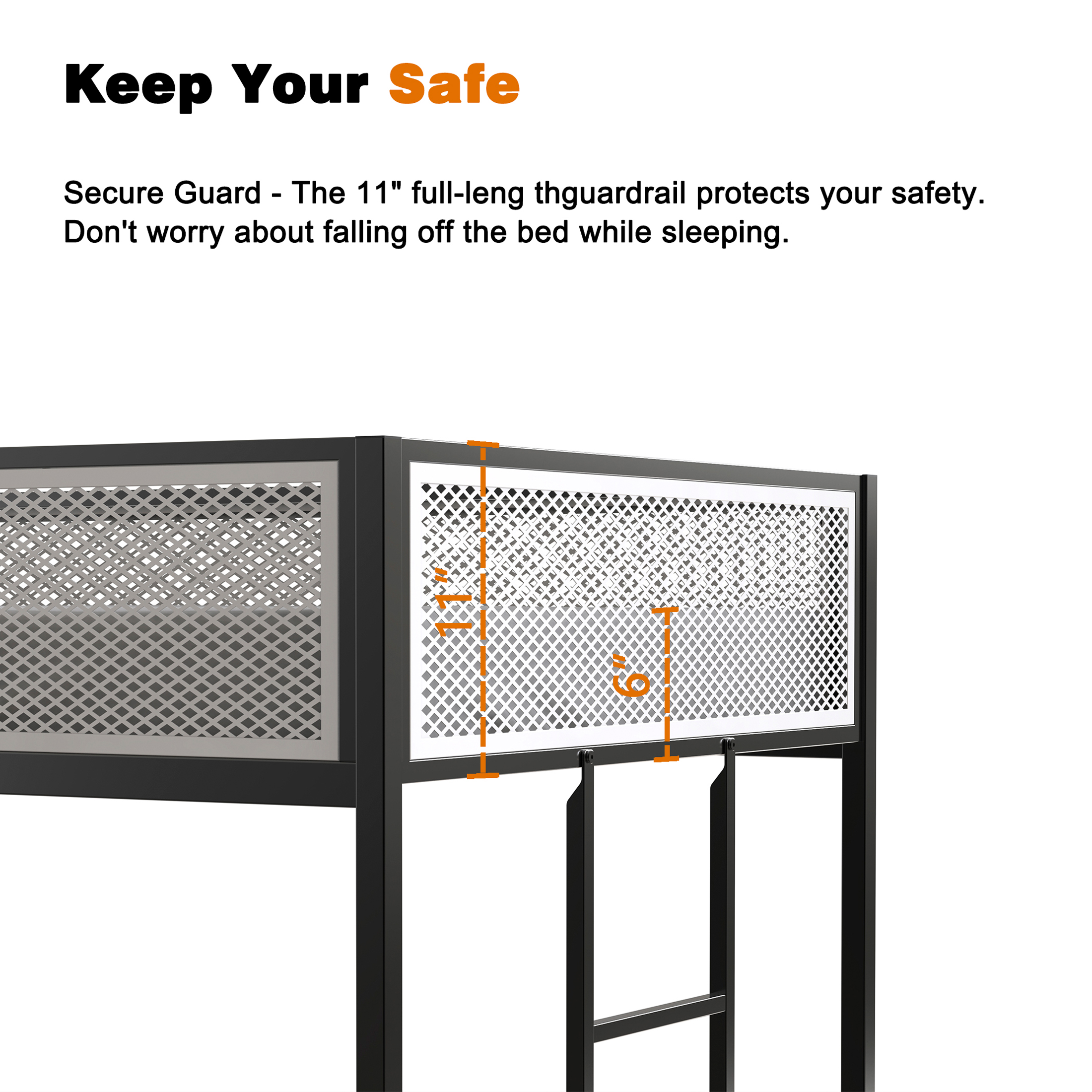 Aukfa Metal Bunk Bed, Twin over Twin Floor Bed Frame with Mesh Guardrail for Kids Teens, Black