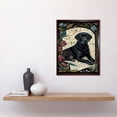 thumbnail image 2 of Black Labrador Dog with Floral Patterns Vintage Inspired Linocut Illustration Art Print Framed Poster Wall Decor 12x16 inch, 2 of 5