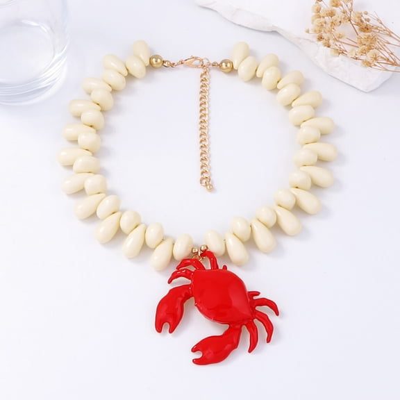 Crab Pendant Beaded Necklace Ocean Style Water Drop Charm Women Fashion Jewelry Sea Animal Accessory