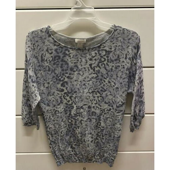 Chico's 0 Small Sweater Knit Top Blouse Grey Silver Animal Leopard Print Women