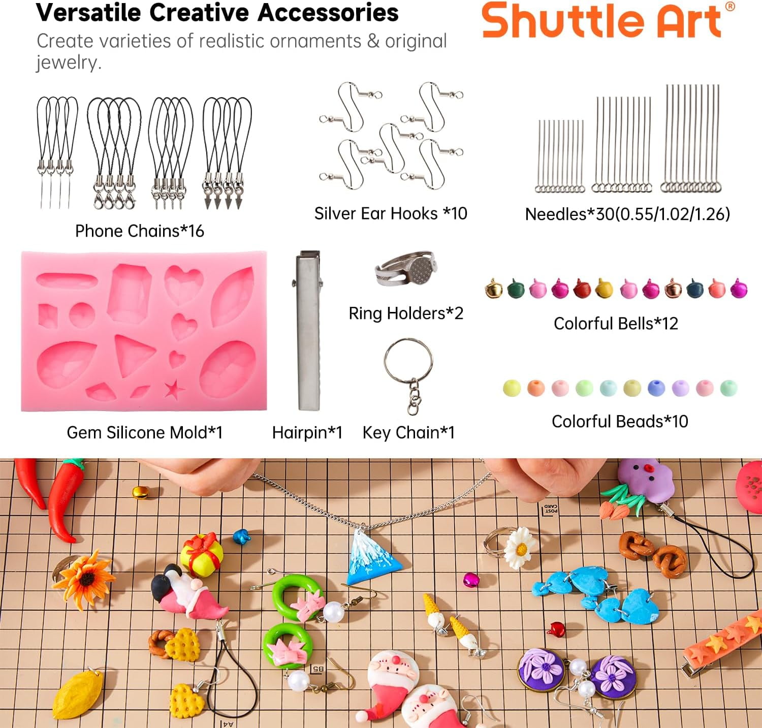 Polymer Clay, Shuttle Art 57 Colors Oven Bake Modeling Clay, Creative Clay Kit with 19 Clay Tools and 10 Kinds of Accessories, Non-Toxic, Non-Sticky, Ideal DIY Art Craft Clay Gift for Adults