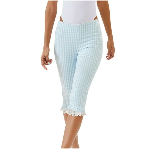 Gamivast Tight Going Out Pants for Women Lightweight Lace Ruffle Hem Trousers Casual 3/4 Length Pant Lightweight High Waisted Activewear Sweatpants