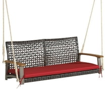 Costway Adult Rattan Frame Porch Swing with Cushions, Red