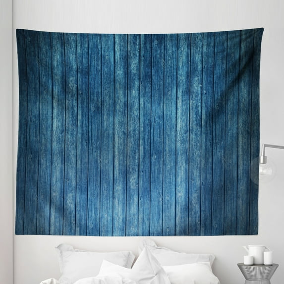 Rustic Blue Tapestry, Modern Look Grunge Wooden Planks Vertical Design Weathered Surface Photo, Fabric Wall Hanging Decor for Bedroom Living Room Dorm, 5 Sizes, Dark Teal, by Ambesonne