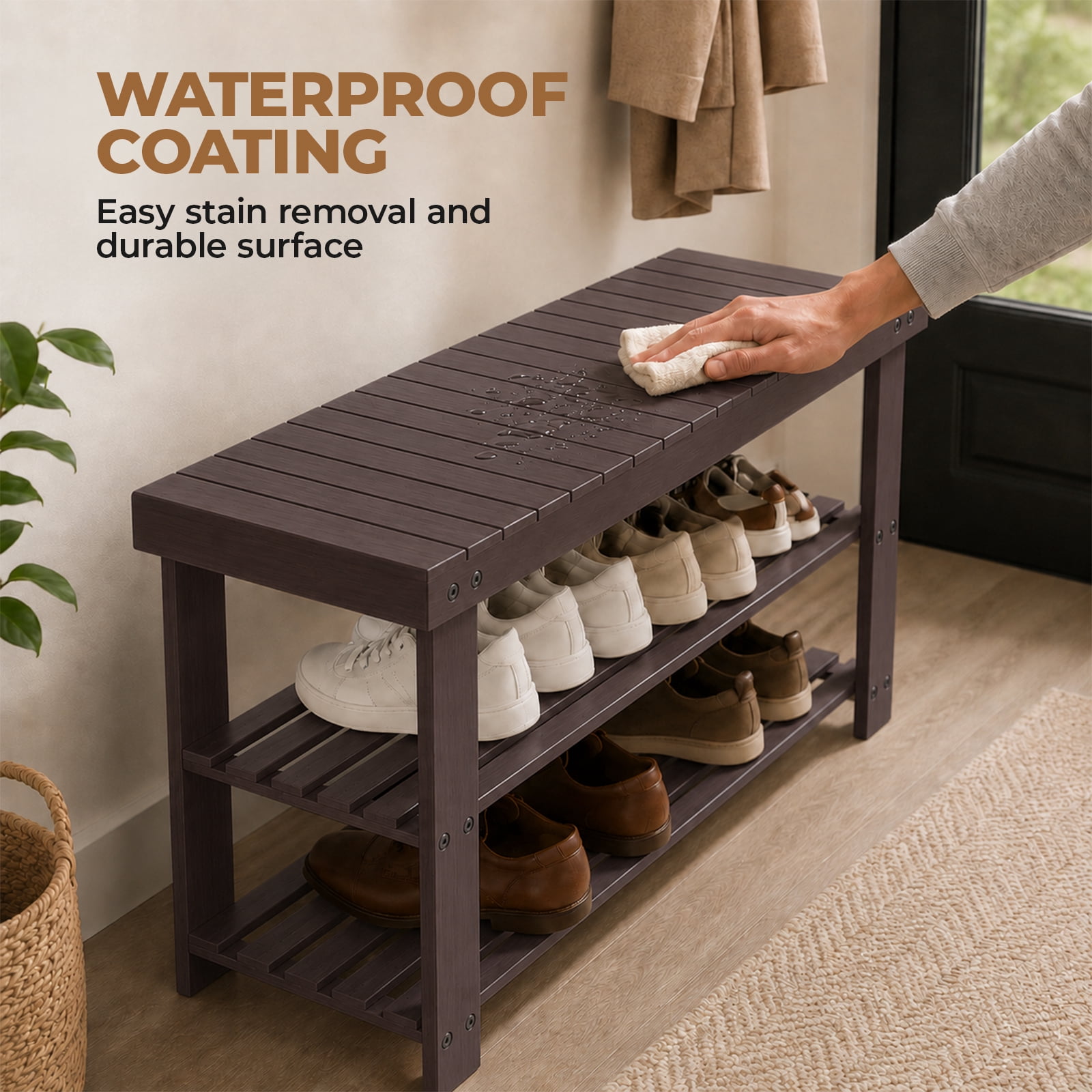 Alvantor 3 Tier Shoe Rack Bench, Shoe Storage Organizer, Entryway Bench, Perfect for Shoe Cubby, Bathroom Bench, Entryway Organizer, Hallway