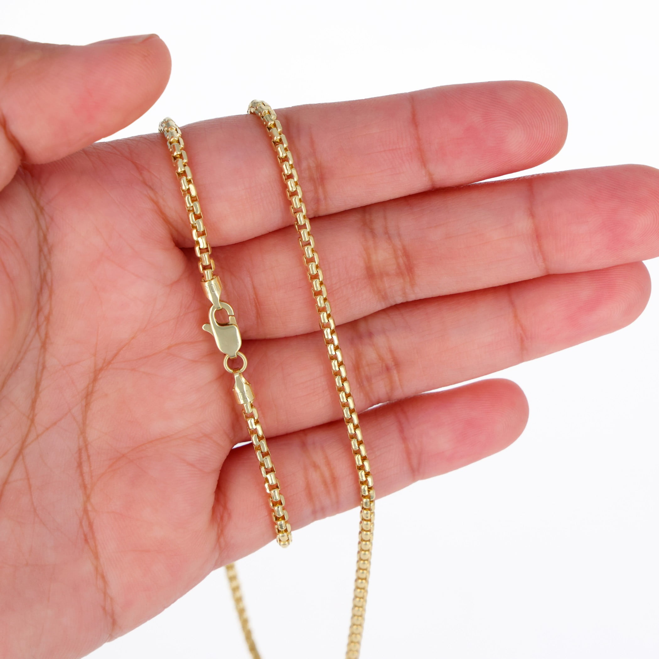 Nuragold 10K Real Yellow Gold Round Box Chain Necklace 16"-30" (1.5mm-3.5mm) Italian Jewelry for Men & Women