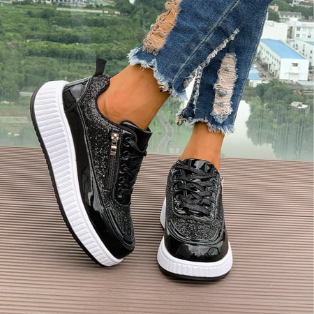 Women Sports Shoes Flats Shoes Breathable Slip on Shoes Casual Black and White Flats Comfortable Walking Shoes Black 6.5