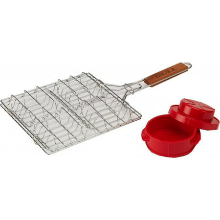 Bull Stuff a Burger Stainless Steel Basket and 2 Piece Burger Press Grill (Best Stuff To Grill)