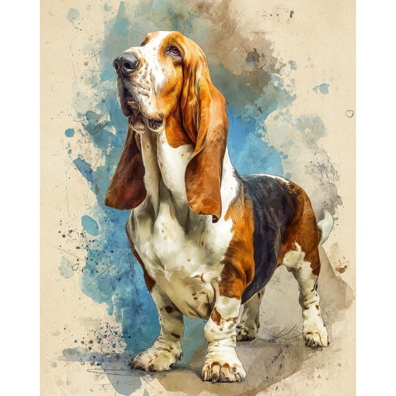 Paint by Numbers Adult DIY Hand Painted Basset Hound Watercolor Painting Oil Painting Canvas Kits with Brush and Acrylic Gifts and Home Decoration Without Frame 40 x 50 cm