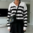 thumbnail image 4 of Blmnix Striped Teacher Shirts Polo White Women Tops Fall Long Sleeve V-Neck Tops, 4 of 6