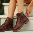 thumbnail image 6 of XUNKUSGA Ankle Boots for Women Classic Lace Up Side Zipper Low Heel Short Boots Comfortable Round Toe Quilted Panels Waterproof Motorcycle Boots for Fall Winter Brown 5.5, 6 of 6