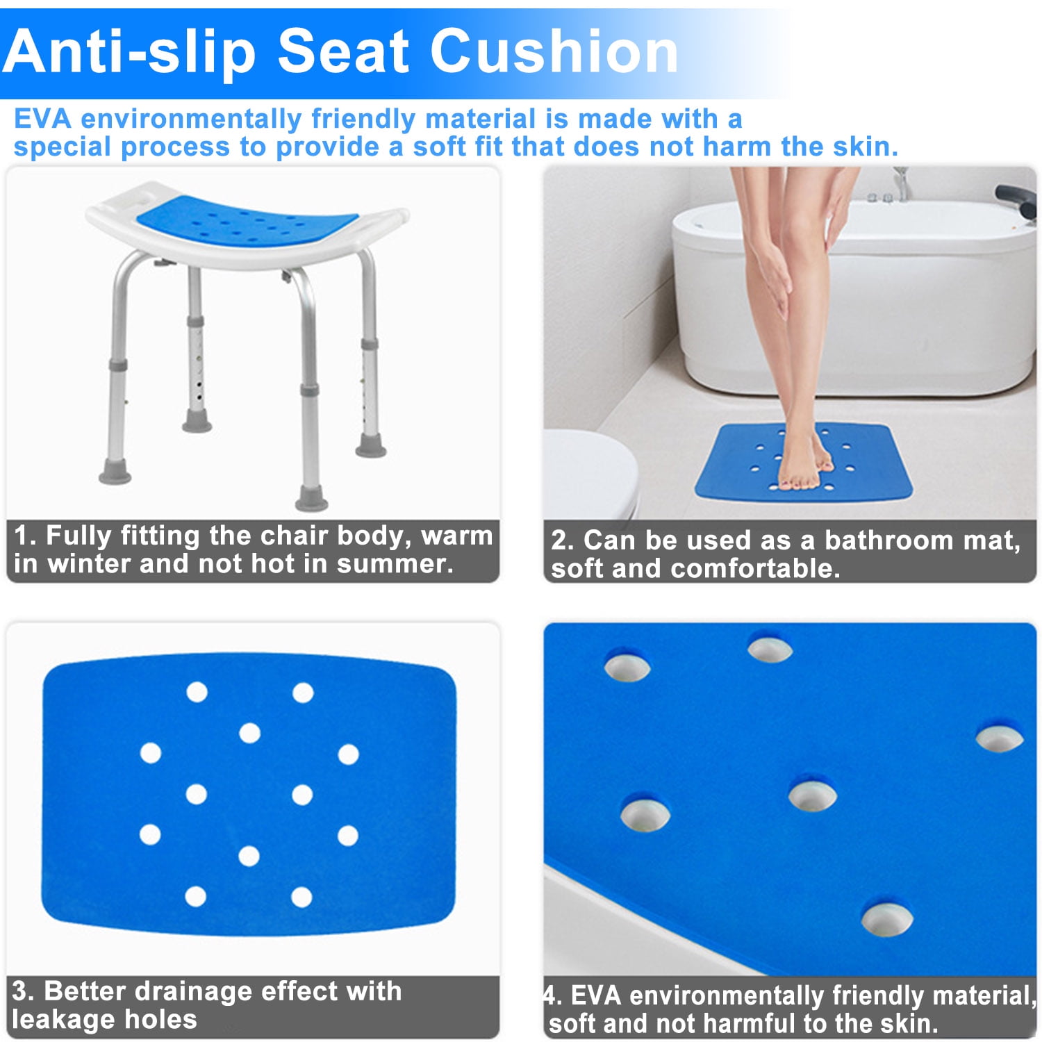 Shower Chair Adjustable Bath Seat Non Slip Bath Bench 265lb Tool Free Heavy Duty with Shower Handle and Shower Mats Shower Stool for Elderly