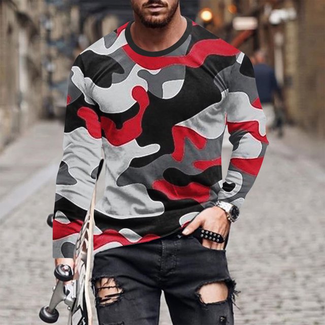 Blusas y camisas de manga larga con cuello redondo para hombre, blusa informal de manga larga con cuello redondo y estampado de rayas, blusa de poliéster para hombre