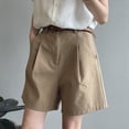 thumbnail image 3 of Belt Pure Cotton Shorts Women High Waist Wide Leg A Line Suit Shorts Office Lady Solid Loose Casual All Match Short Pants, 3 of 5
