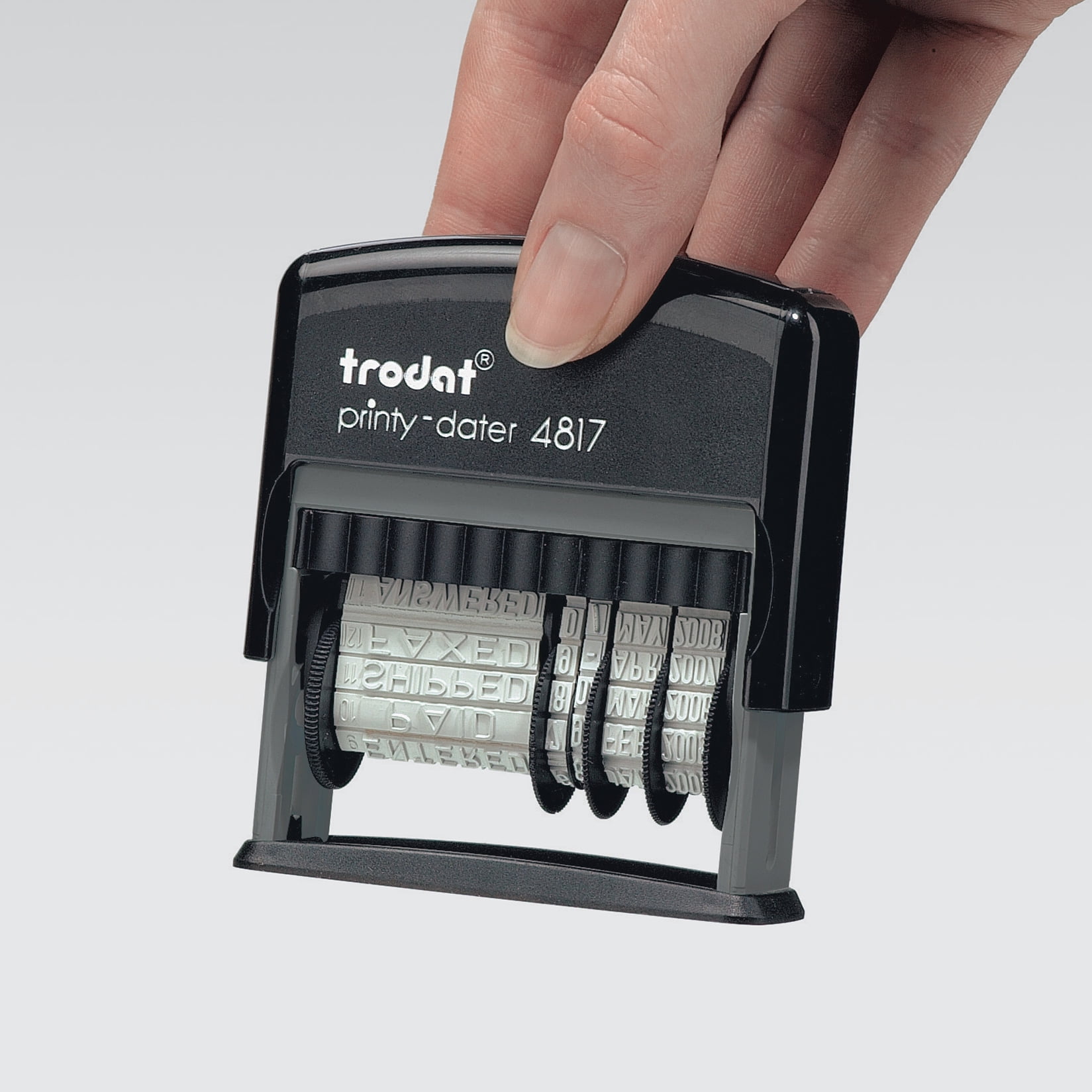 Trodat Printy 4817 Dial-a-Phrase Self-Inking Rubber Date Stamp - Black Ink Pad - 12 Popular Office Messages Included