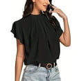 thumbnail image 3 of Womens Casual Shirts Fashion Pleated Ruffle Short Sleeved T-Shirts Round Neck Dressy Blouses Spring Summer Casual Loose Office Business Pullover Top, 3 of 6