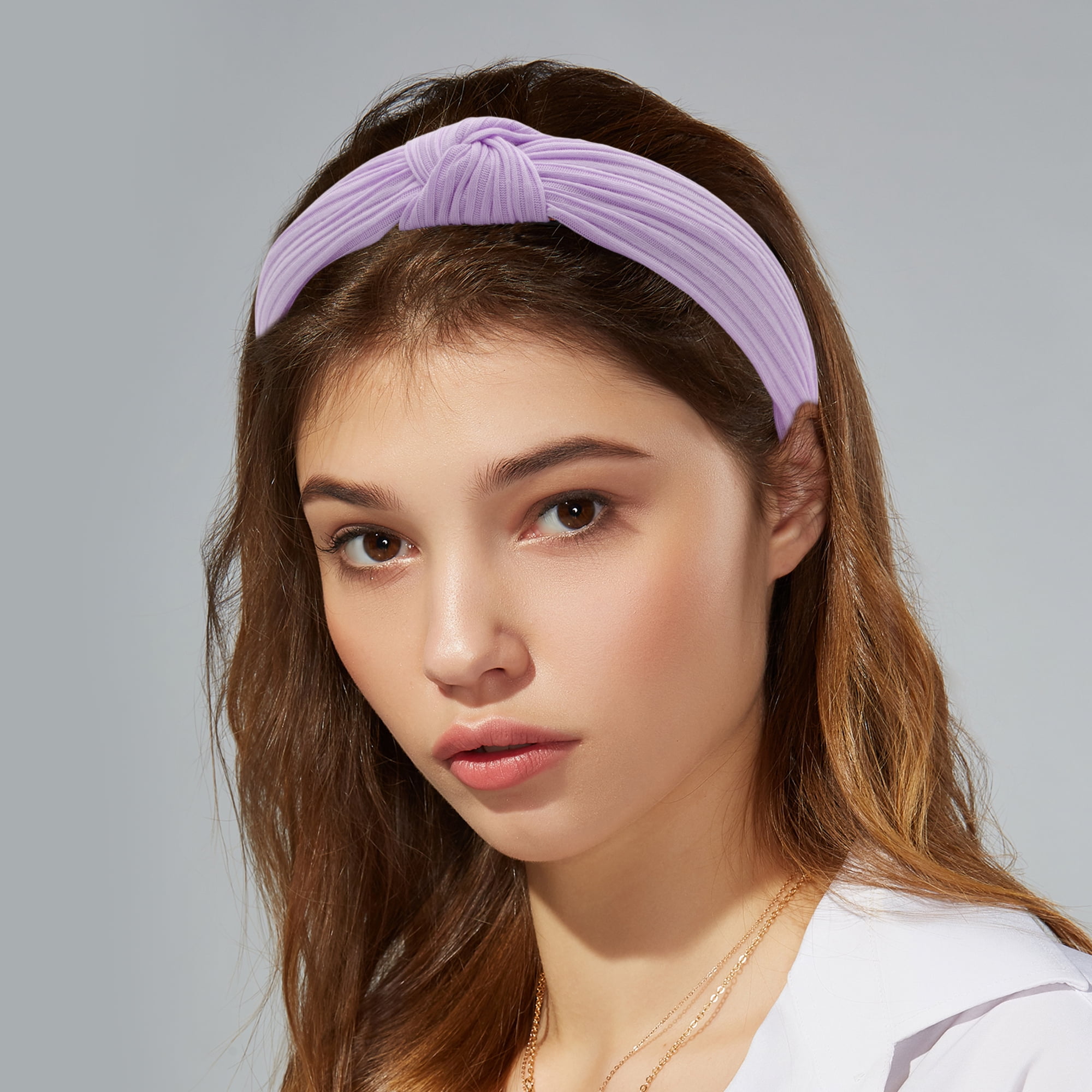 Unique Bargains Textured Cotton Knot Headband Soft Hairband 1.3 Inch Wide Purple
