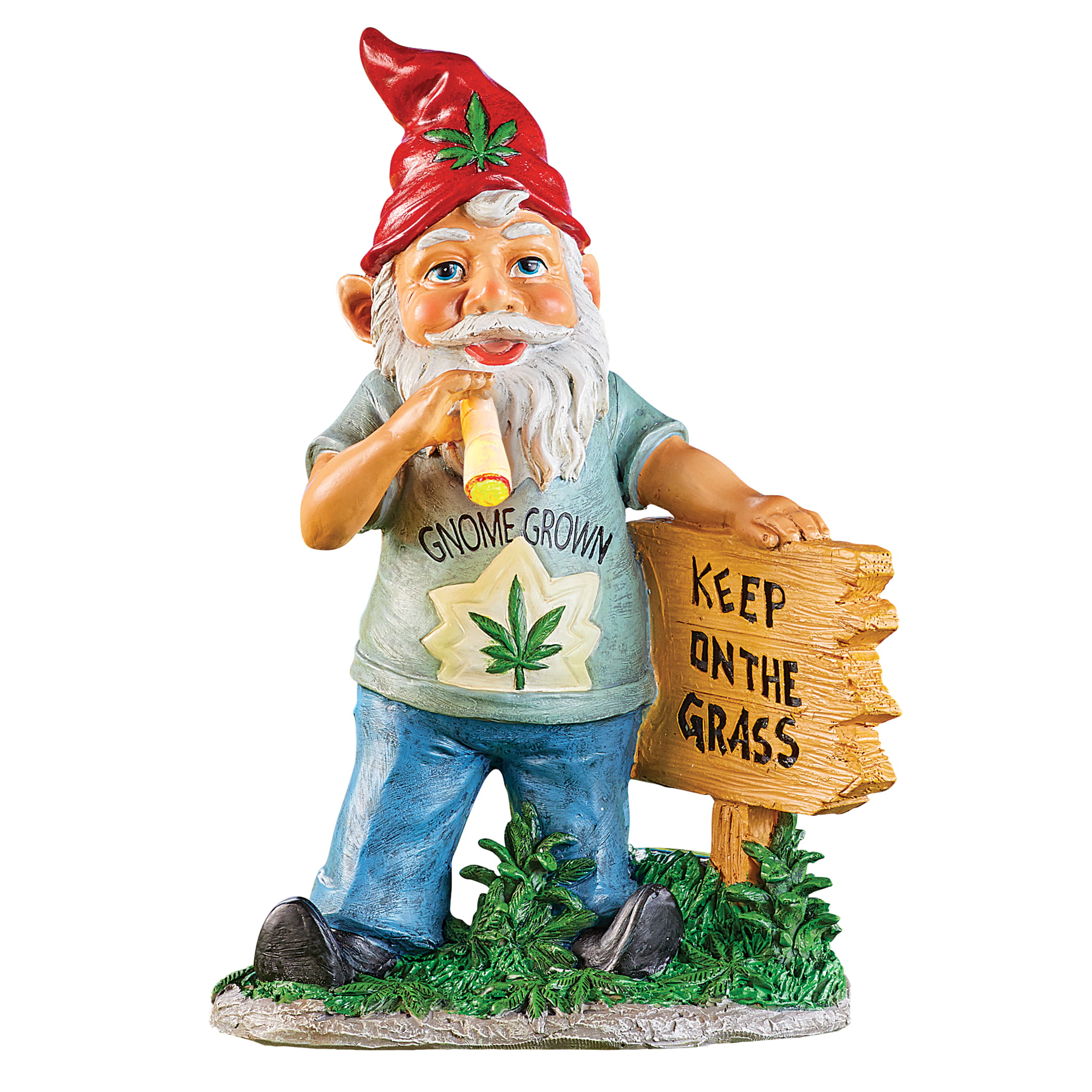 Solar Powered Keep On The Grass Pot Smoking Garden Gnome