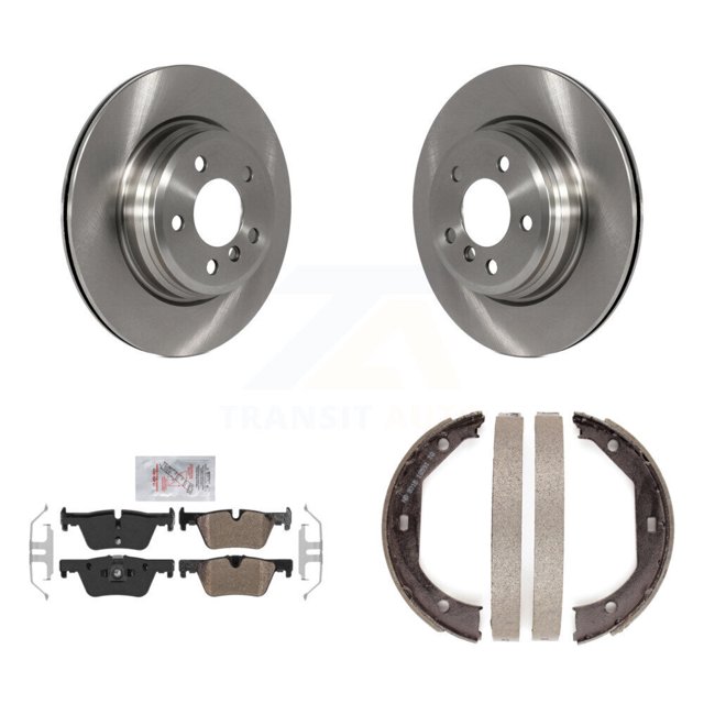 Transit Auto Rear Disc Rotors Semi-Metallic Pads and Parking Brake Shoes Kit for Car 2015 BMW 328i xDrive Without Blue Painted Calipers with M Sport Package K8A-108482