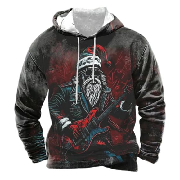 LUOGENLI Men Hoodies Pullover Winter Festival Print Hooded Sweatshirt for Holiday Celebrations Hoodies for Men Carhartt White Black Size XL