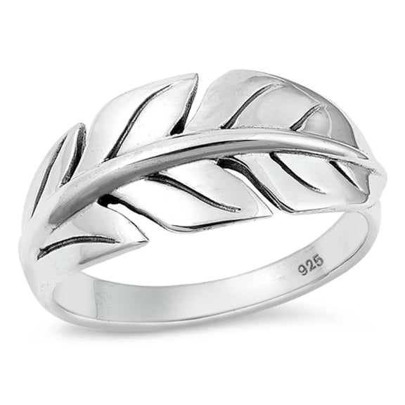 Fashion Feather Ring .925 High Polished Sterling Silver Band Jewelry Female Male Unisex Size 7