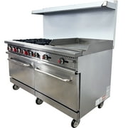 60-Inch Commercial Gas Range with 6 Burners, Flat Griddle, and Double Standard Ovens – Stainless Steel, NSF