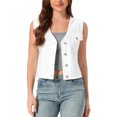 thumbnail image 4 of INSPIRE CHIC Women's Cropped Denim Vest V Neck Western Button Up Sleeveless Jean Waistcoat Jacket M White, 4 of 6