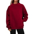 thumbnail image 3 of Fiaer Women Pullover Sweatshirts Oversized Long Sleeve Crew Neck Baggy Solid Color Casual Trendy Pocket Tops for Daily Red L, 3 of 5