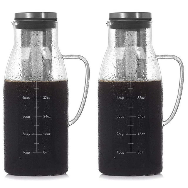 2X Cold Brew Coffee Maker,Iced Tea Pitcher Infuser with Lid&Scale,Dual Use Filter Coffee Pot ,51Oz/1.5L