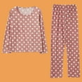thumbnail image 4 of Polyester Long Sleeve Spandex Pajamas for Women Pink Sleepwear Polka Dot Pajama Set Print Cotton Tops Pants Trouser XXL, 4 of 6
