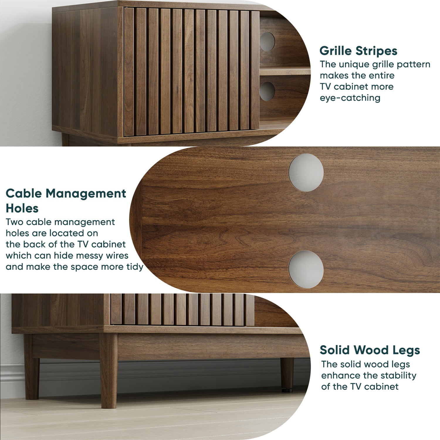 Hommoo Modern 55"W TV Stand for TV up to 65", Media Console Entertainment Center with Storage Space, for Living Room and Bedroom, Walnut